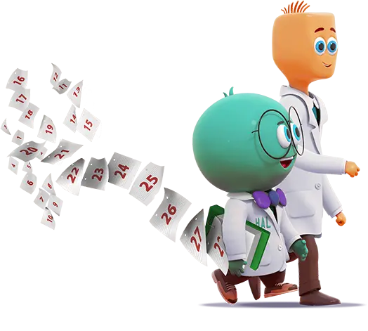 Hal and Taz walking side-by-side with Hal holding a daily calendar and pages blowing away behind him